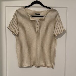 NWT Zara cotton top shirt buttons striped cream and greenish brown